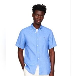 Tommy Hilfiger Men's Blue Short Sleeve Shirt 100% Cotton